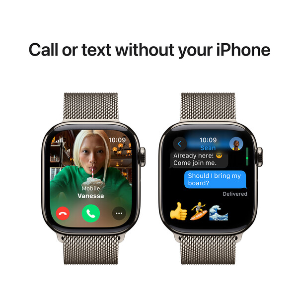Apple Watch Series 10 GPS + Cellular, Titan natur, 42mm mit Milanaise-Armband, natur