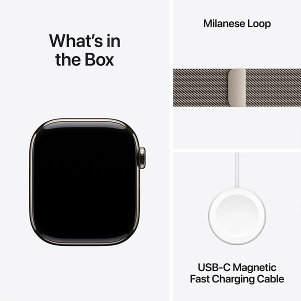 Apple Watch Series 10 GPS + Cellular, Titan natur, 42mm mit Milanaise-Armband, natur