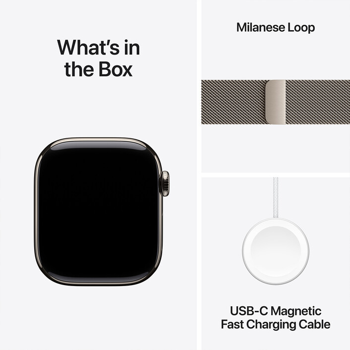Apple Watch Series 10 GPS + Cellular, Titan natur, 42mm mit Milanaise-Armband, natur