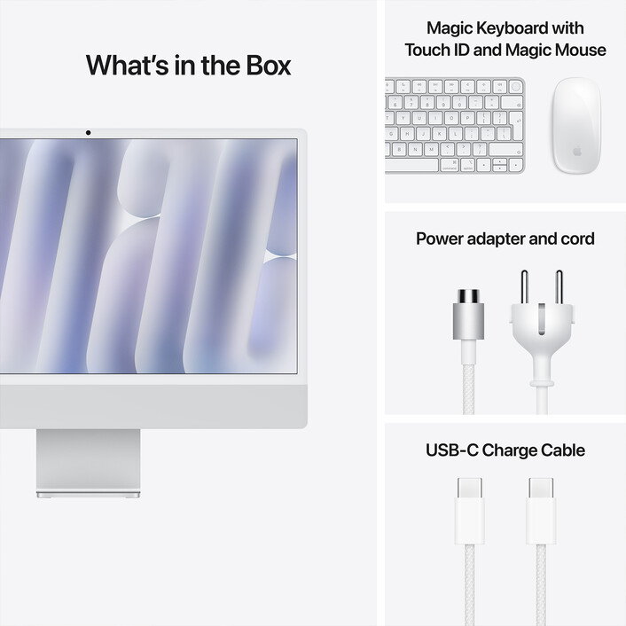 Sie sehen das Produktbild 17 von iMac 24" mit 4.5K Retina Display mit Nanotexturglas, M4 Chip 10-Core CPU und 10-Core GPU, 16GB, 256GB SSD, silber iMac 24" mit 4.5K Retina Display mit Nanotexturglas, M4 Chip 10-Core CPU und 10-Core GPU, 16GB, 256GB SSD, silber