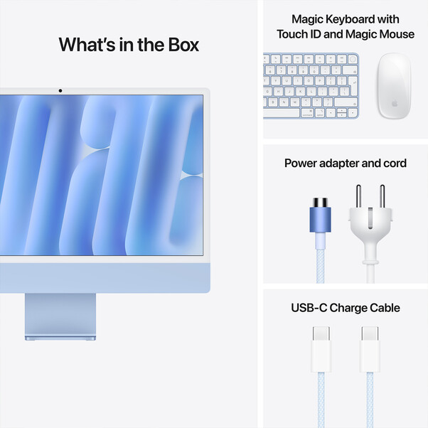 iMac 24" mit 4.5K Retina Display, M4 Chip 10-Core CPU und 10-Core GPU, 16GB, 512GB SSD, blau