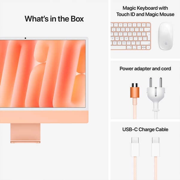 iMac 24&quot; mit 4.5K Retina Display, M4 Chip 8-Core CPU und 8-Core GPU, 16GB, 256GB SSD, orange