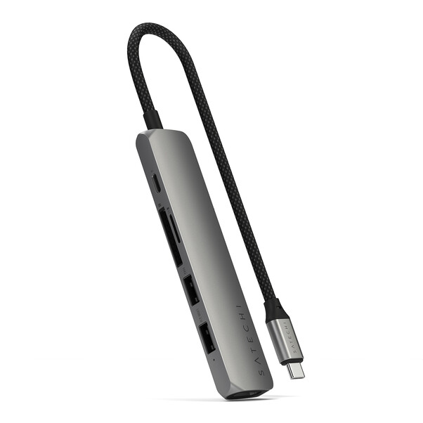 Sie sehen das Produktbild 04 von Satechi USB-C 6-in 1 Slim Multiport Adapter 4K, space grau Satechi USB-C 6-in 1 Slim Multiport Adapter 4K, space grau