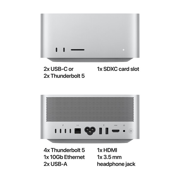 Sie sehen das Produktbild 05 von Mac Studio M3 Ultra Chip mit 28-Core CPU, 60-Core, 96GB, 1TB SSD Mac Studio M3 Ultra Chip mit 28-Core CPU, 60-Core, 96GB, 1TB SSD