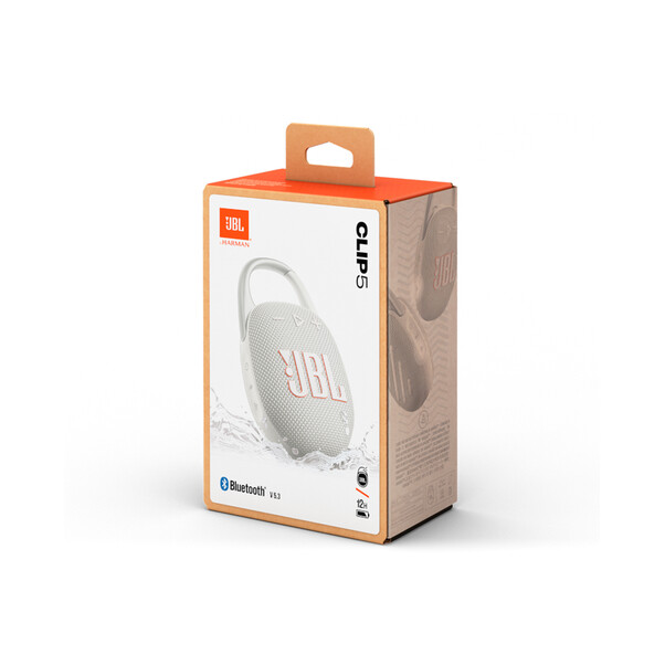 JBL Clip5, Bluetooth-Lautsprecher mit Karabinerhaken, weiss
