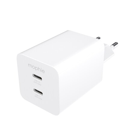 Sie sehen das Produktbild 01 von Mophie Essentials 50W Dual USB-C PD EU Netzadapter, weiss Mophie Essentials 50W Dual USB-C PD EU Netzadapter, weiss