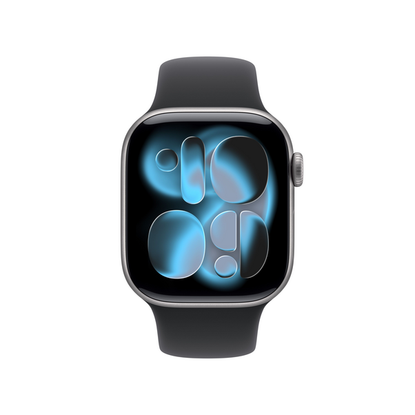 Apple Watch Series 11 GPS + Cellular, 42 mm Aluminiumgehäuse Space Grau, Sportarmband Schwarz - S/M