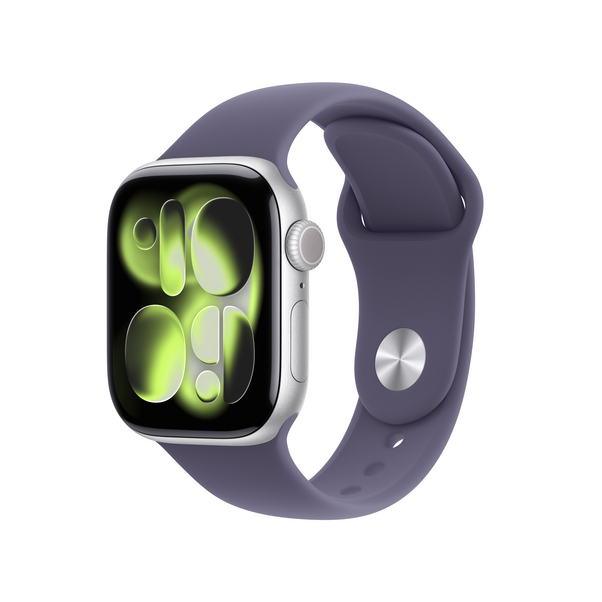 Apple Watch Series 11 GPS + Cellular, 42 mm Aluminiumgehäuse Silber, Sportarmband Nebelviolett - S/M
