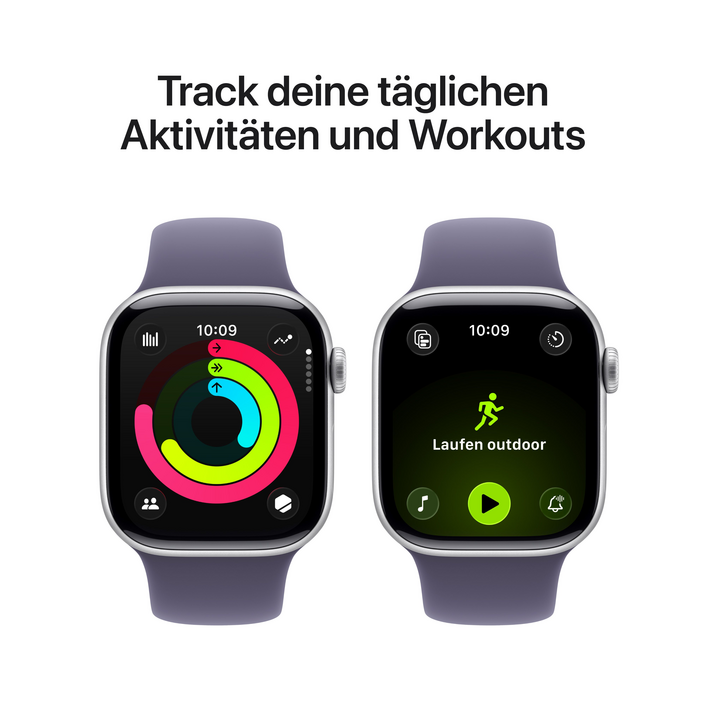 Apple Watch Series 11 GPS + Cellular, 42 mm Aluminiumgehäuse Silber, Sportarmband Nebelviolett - S/M