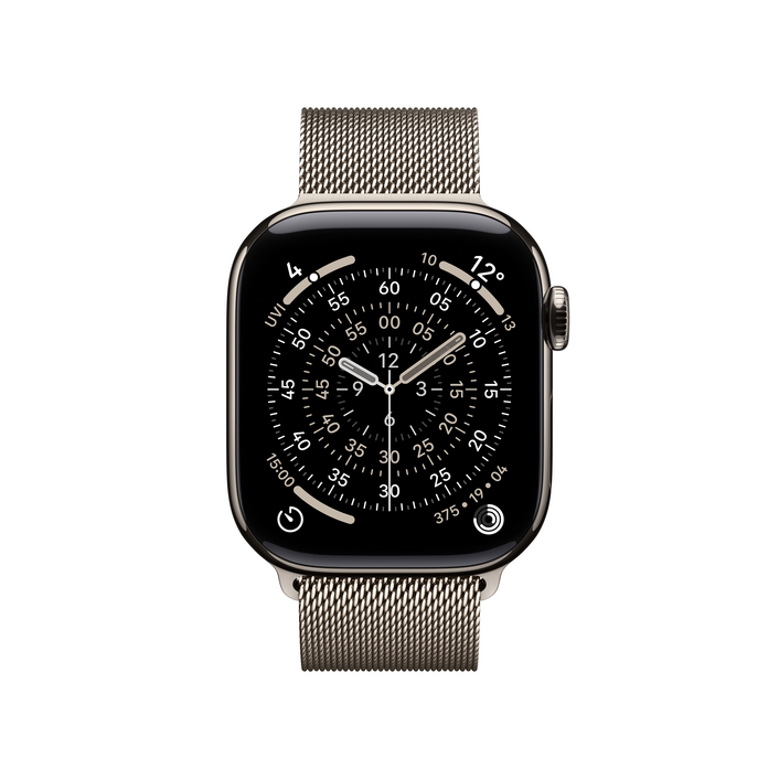 Apple Watch Series 11 GPS + Cellular, 42 mm Titangehäuse Natur, Milanaise Armband Natur