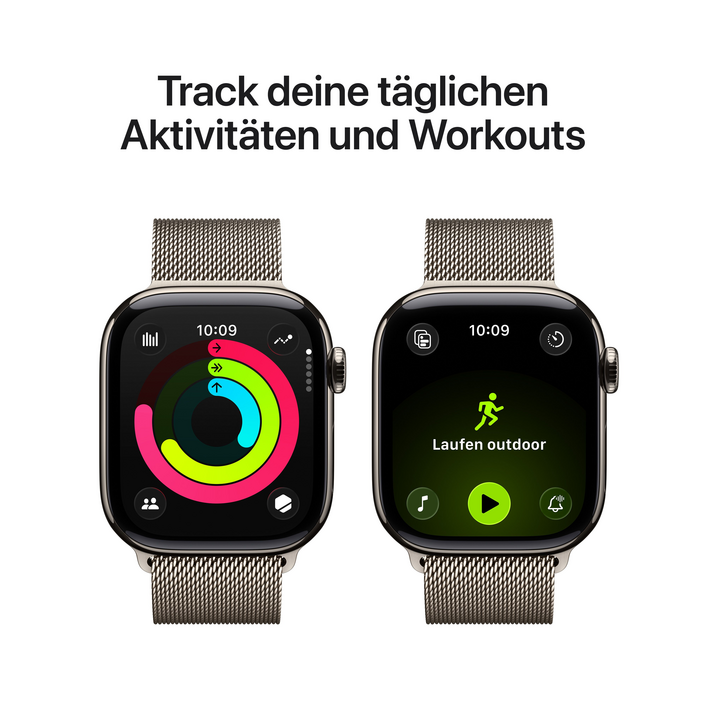 Apple Watch Series 11 GPS + Cellular, 42 mm Titangehäuse Natur, Milanaise Armband Natur