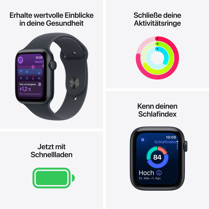 Apple Watch SE 3 GPS, 44 mm Aluminiumgehäuse Polarstern, Sportarmband Polarstern – M/L