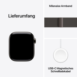 Apple Watch Series 11 GPS + Cellular, 42 mm Titangehäuse Schiefer, Milanaise Armband Schiefer