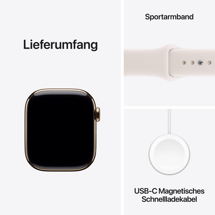 Apple Watch Series 11 GPS + Cellular, 42 mm Titangehäuse Gold, Sportarmband Blassrosa - S/M