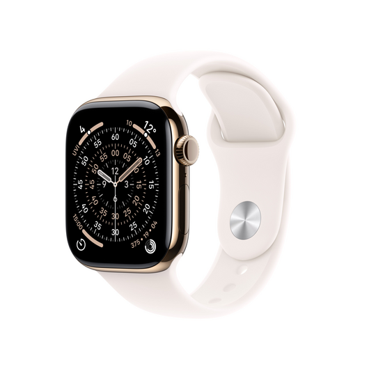 Sie sehen das Produktbild 01 von Apple Watch Series 11 GPS + Cellular, 42 mm Titangehäuse Gold, Sportarmband Blassrosa - M/L Apple Watch Series 11 GPS + Cellular, 42 mm Titangehäuse Gold, Sportarmband Blassrosa - M/L