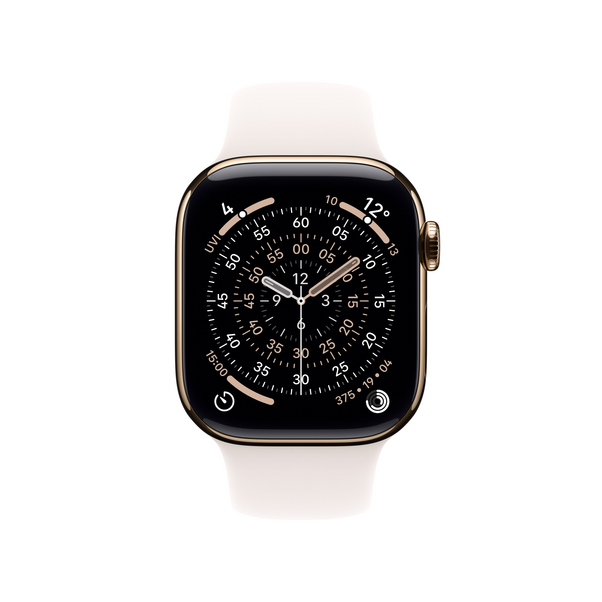 Apple Watch Series 11 GPS + Cellular, 42 mm Titangehäuse Gold, Sportarmband Blassrosa - M/L