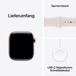 Sie sehen das Produktbild 08 von Apple Watch Series 11 GPS + Cellular, 42 mm Titangehäuse Gold, Sportarmband Blassrosa - M/L Apple Watch Series 11 GPS + Cellular, 42 mm Titangehäuse Gold, Sportarmband Blassrosa - M/L