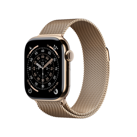 Apple Watch Series 11 GPS + Cellular, 42 mm Titangehäuse Gold, Milanaise Armband Gold