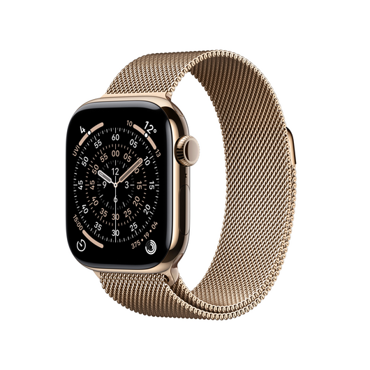Apple Watch Series 11 GPS + Cellular, 42 mm Titangehäuse Gold, Milanaise Armband Gold