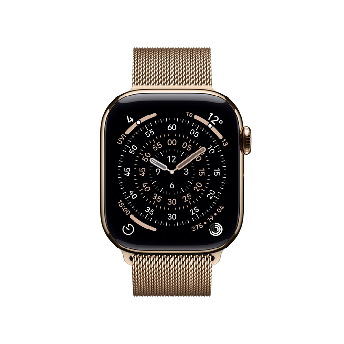 Apple Watch Series 11 GPS + Cellular, 42 mm Titangehäuse Gold, Milanaise Armband Gold