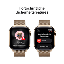 Apple Watch Series 11 GPS + Cellular, 42 mm Titangehäuse Gold, Milanaise Armband Gold
