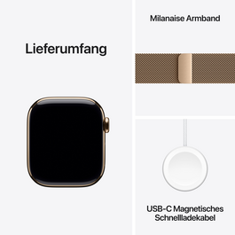 Apple Watch Series 11 GPS + Cellular, 42 mm Titangehäuse Gold, Milanaise Armband Gold
