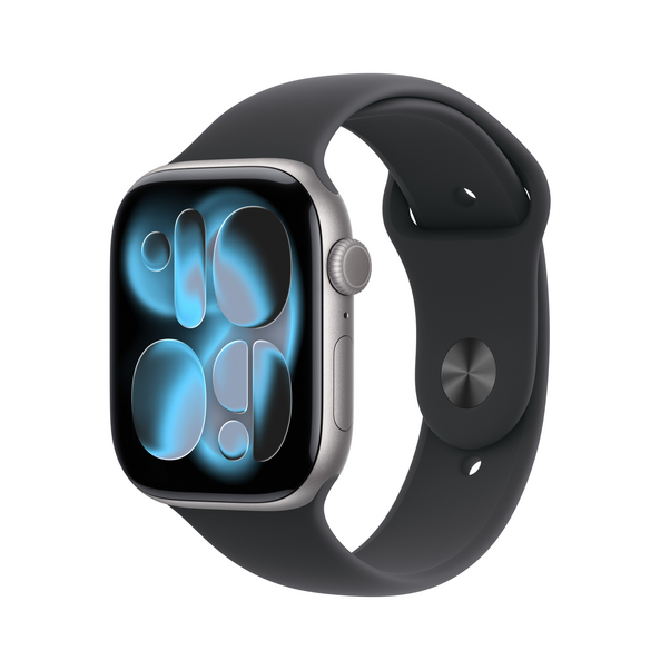 Apple Watch Series 11 GPS + Cellular, 46 mm Aluminiumgehäuse Space Grau, Sportarmband Schwarz - S/M