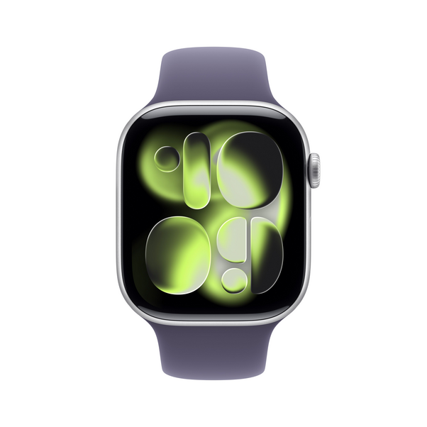 Apple Watch Series 11 GPS + Cellular, 46 mm Aluminiumgehäuse Silber, Sportarmband Nebelviolett - M/L