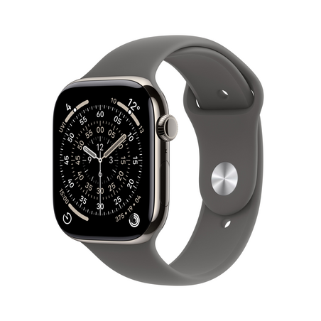 Apple Watch Series 11 GPS + Cellular, 46 mm Titangehäuse Natur, Sportarmband Steingrau - S/M