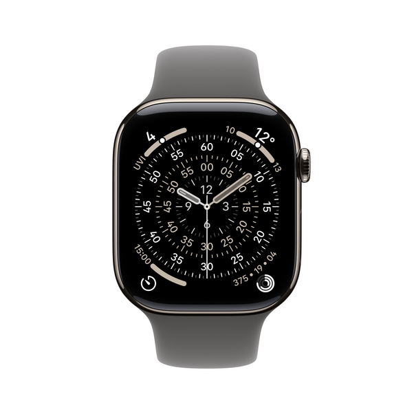 Apple Watch Series 11 GPS + Cellular, 46 mm Titangehäuse Natur, Sportarmband Steingrau - M/L