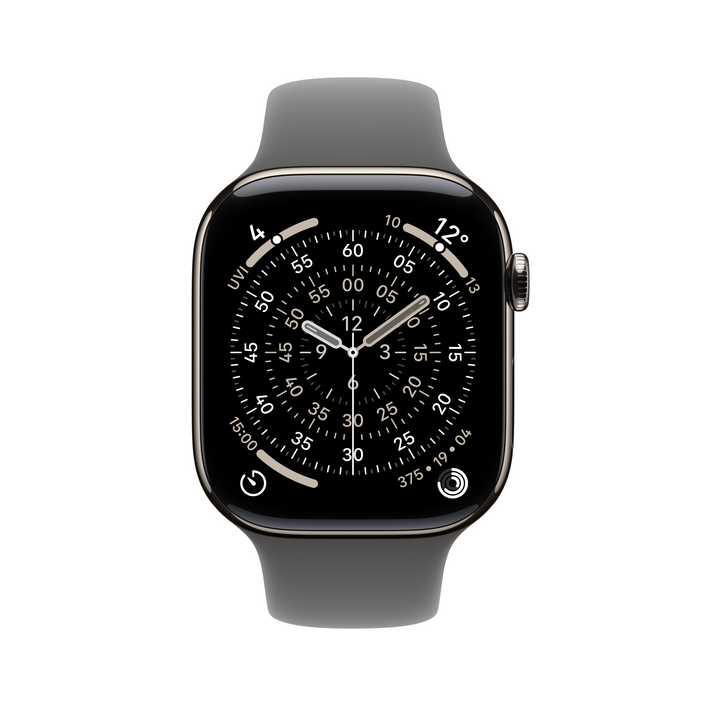 Apple Watch Series 11 GPS + Cellular, 46 mm Titangehäuse Natur, Sportarmband Steingrau - M/L
