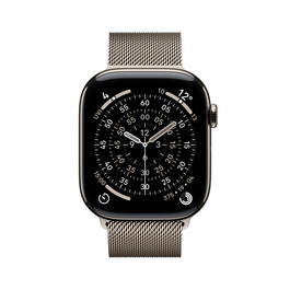 Apple Watch Series 11 GPS + Cellular, 46 mm Titangehäuse Natur, Milanaise Armband Natur - S/M