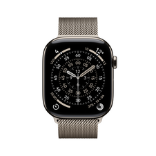Apple Watch Series 11 GPS + Cellular, 46 mm Titangehäuse Natur, Milanaise Armband Natur - S/M