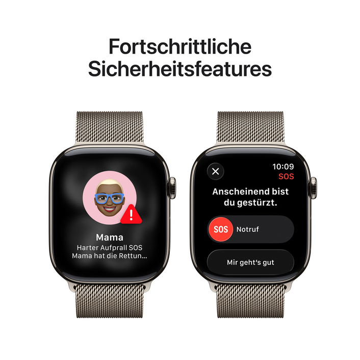 Apple Watch Series 11 GPS + Cellular, 46 mm Titangehäuse Natur, Milanaise Armband Natur - S/M
