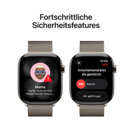 Apple Watch Series 11 GPS + Cellular, 46 mm Titangehäuse Natur, Milanaise Armband Natur - M/L