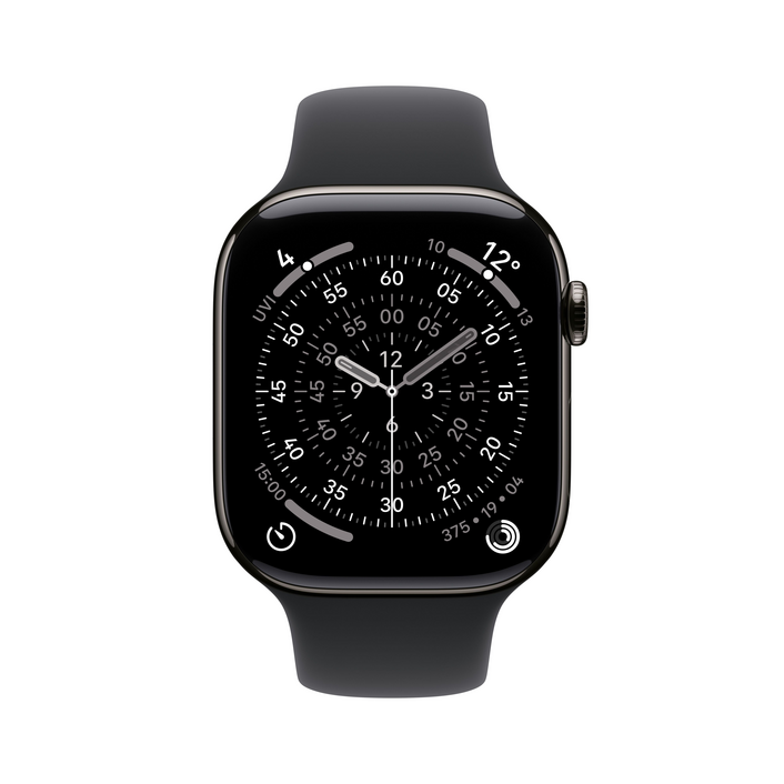 Apple Watch Series 11 GPS + Cellular, 46 mm Titangehäuse Schiefer, Sportarmband Schwarz - S/M