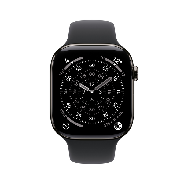 Apple Watch Series 11 GPS + Cellular, 46 mm Titangehäuse Schiefer, Sportarmband Schwarz - M/L