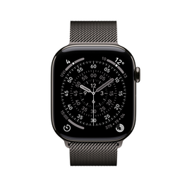 Apple Watch Series 11 GPS + Cellular, 46 mm Titangehäuse Schiefer, Milanaise Armband Schiefer - S/M