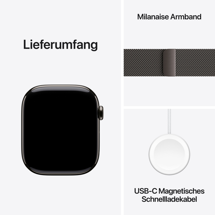 Apple Watch Series 11 GPS + Cellular, 46 mm Titangehäuse Schiefer, Milanaise Armband Schiefer - S/M