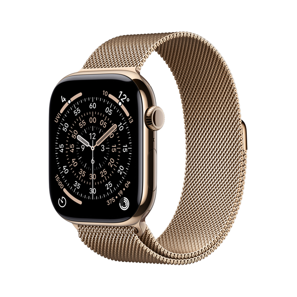 Apple Watch Series 11 GPS + Cellular, 46 mm Titangehäuse Gold, Milanaise Armband Gold - S/M