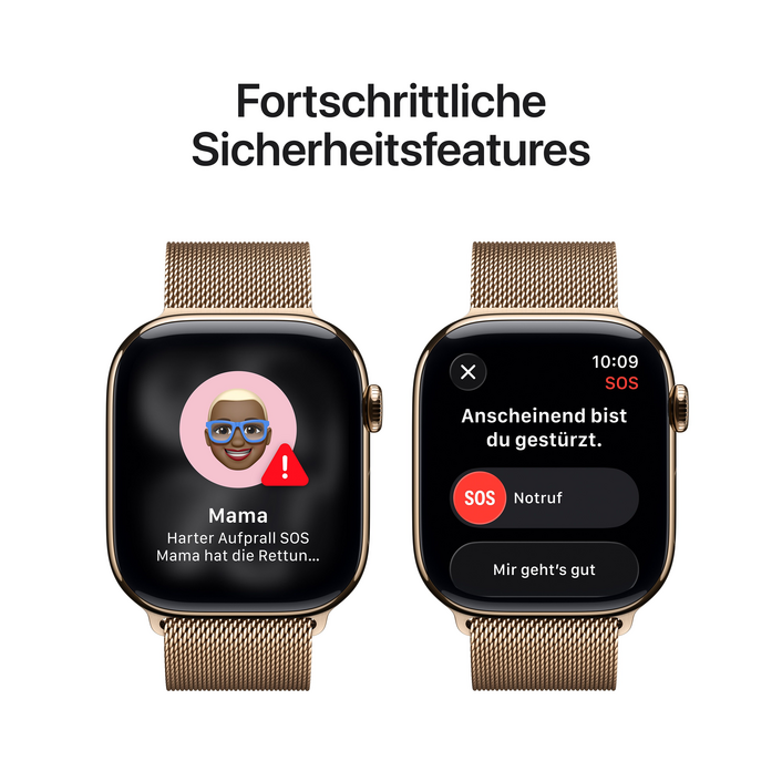 Apple Watch Series 11 GPS + Cellular, 46 mm Titangehäuse Gold, Milanaise Armband Gold - S/M