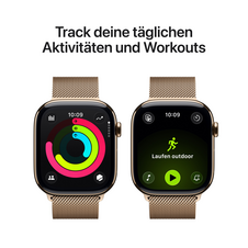 Apple Watch Series 11 GPS + Cellular, 46 mm Titangehäuse Gold, Milanaise Armband Gold - M/L