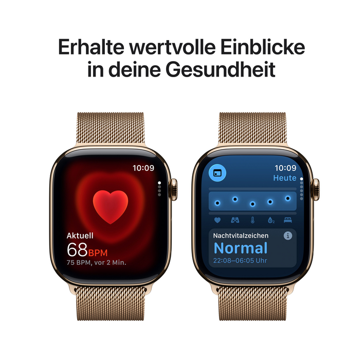 Apple Watch Series 11 GPS + Cellular, 46 mm Titangehäuse Gold, Milanaise Armband Gold - M/L