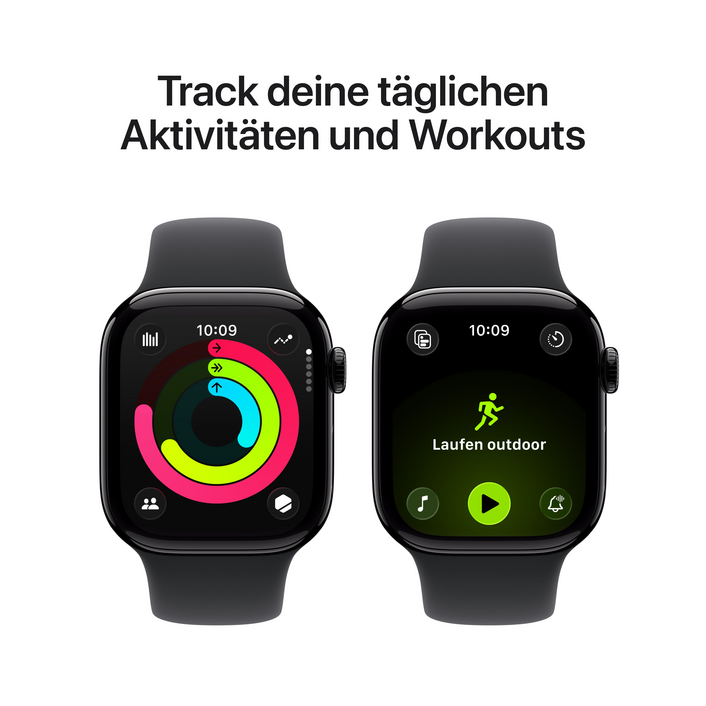 Apple Watch Series 11 GPS, 42 mm Aluminiumgehäuse Diamantschwarz, Sportarmband Schwarz - S/M