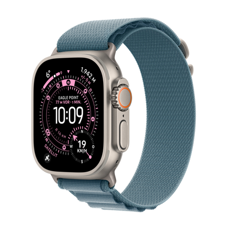 Apple Watch Ultra 3 GPS + Cellular, 49 mm Titangehäuse Natur, Alpine Loop Hellblau - Large