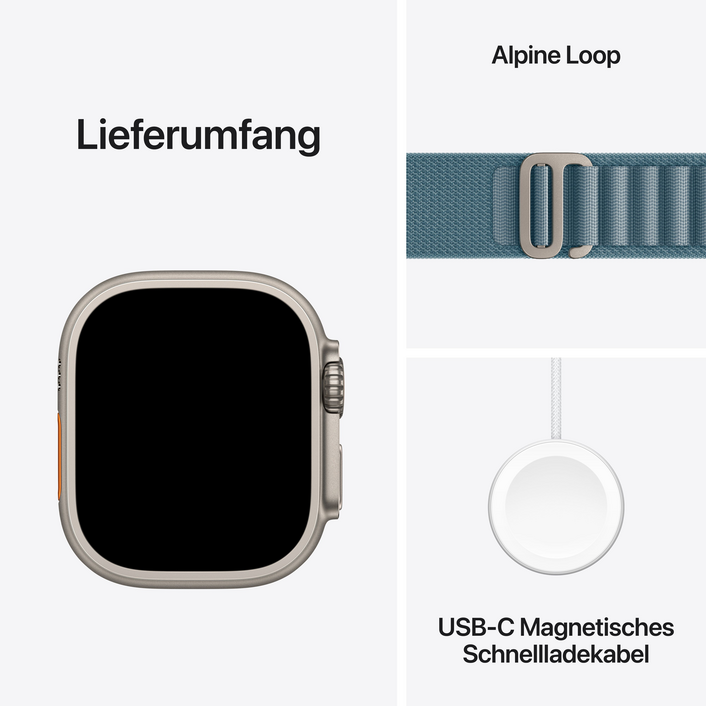 Apple Watch Ultra 3 GPS + Cellular, 49 mm Titangehäuse Natur, Alpine Loop Hellblau - Large