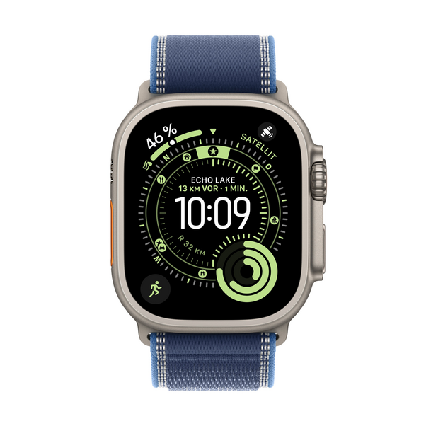 Apple Watch Ultra 3 GPS + Cellular, 49 mm Titangehäuse Natur, Trail Loop Blau/Hellblau - S/M