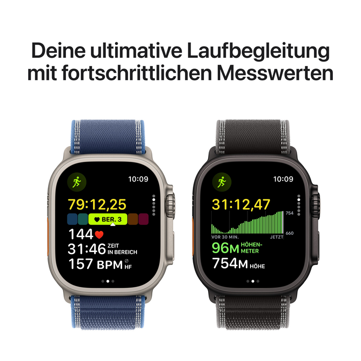 Apple Watch Ultra 3 GPS + Cellular, 49 mm Titangehäuse Natur, Trail Loop Blau/Hellblau - M/L