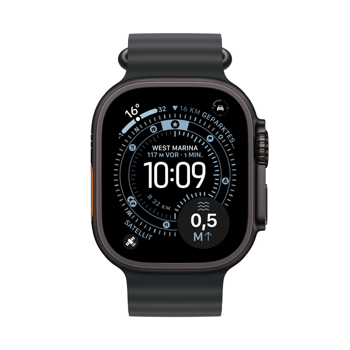 Apple Watch Ultra 3 GPS + Cellular, 49 mm Titangehäuse Schwarz, Ocean Armband Schwarz