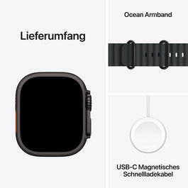Apple Watch Ultra 3 GPS + Cellular, 49 mm Titangehäuse Schwarz, Ocean Armband Schwarz